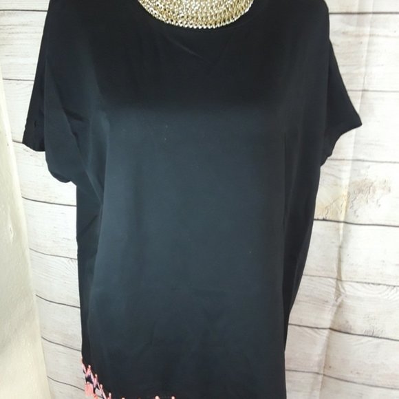 Lea & Viola Curve NWT Black Cotton Tassel Tee Shirt, Size XLarge - Picture 4 of 7